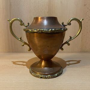 Vintage Patina Stylish Copper Vase with Solid Brass Handles Hecho En Mexico